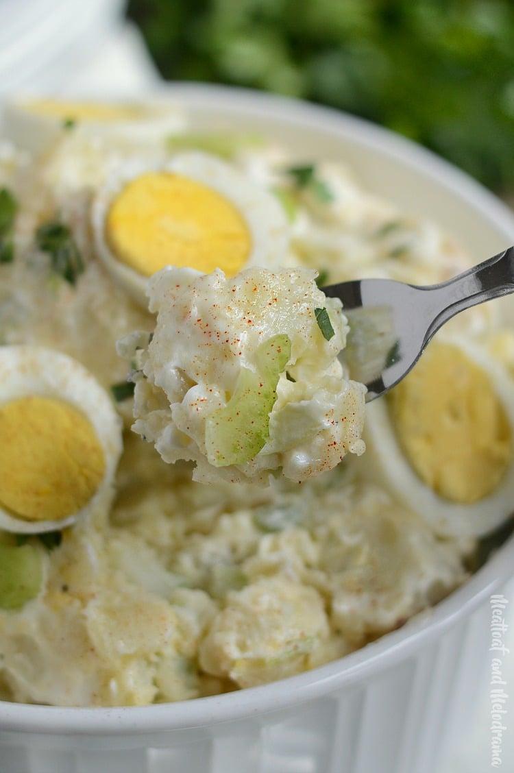 instant pot potato salad on fork