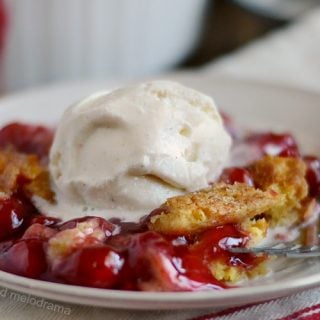 instant pot cherry dump cake with vanilla ice cream