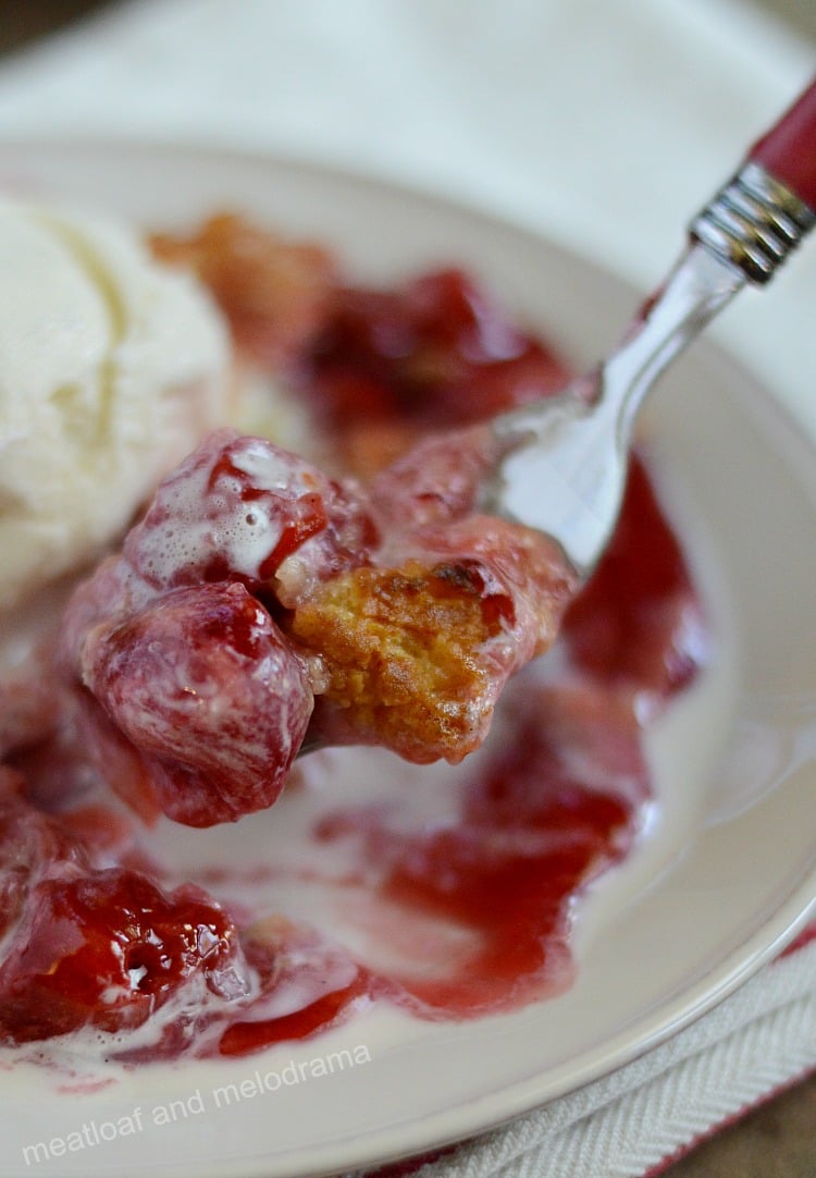 Instant Pot cherry dump cake on fork