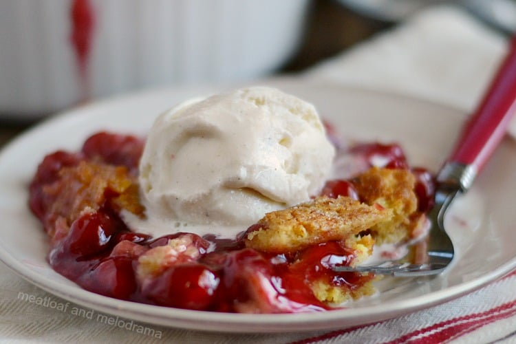 instant pot cherry dump cake with vanilla ice cream