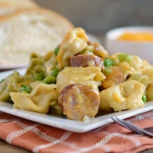 instant pot creamy kielbasa tortellini pasta dinner on plate