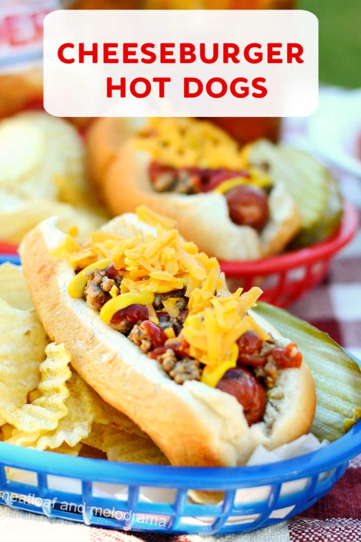 Cheeseburger Hot Dogs are grilled and topped with cheesy, seasoned ground beef. This easy hot dog recipe is like a hamburger and hot dog all in one! via @meamel