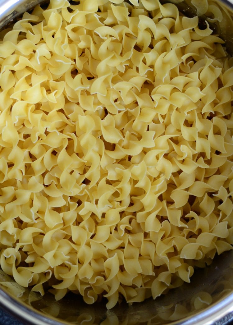 egg noodles over beef stroganoff in instant pot