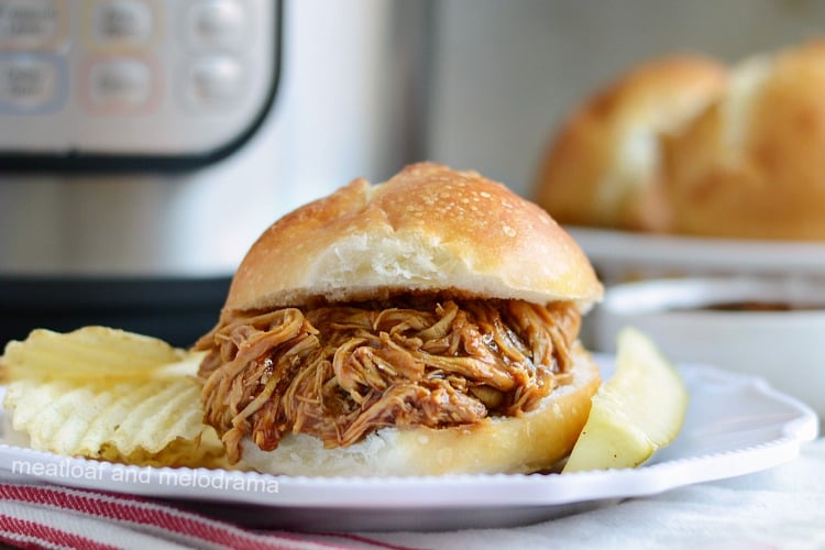 instant pot bbq chicken sandwich with pickle on plate