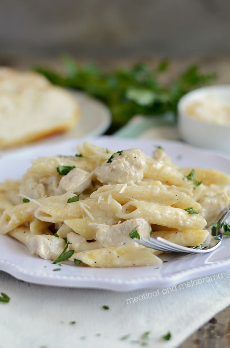 instant pot chicken alfredo penne pasta on plate