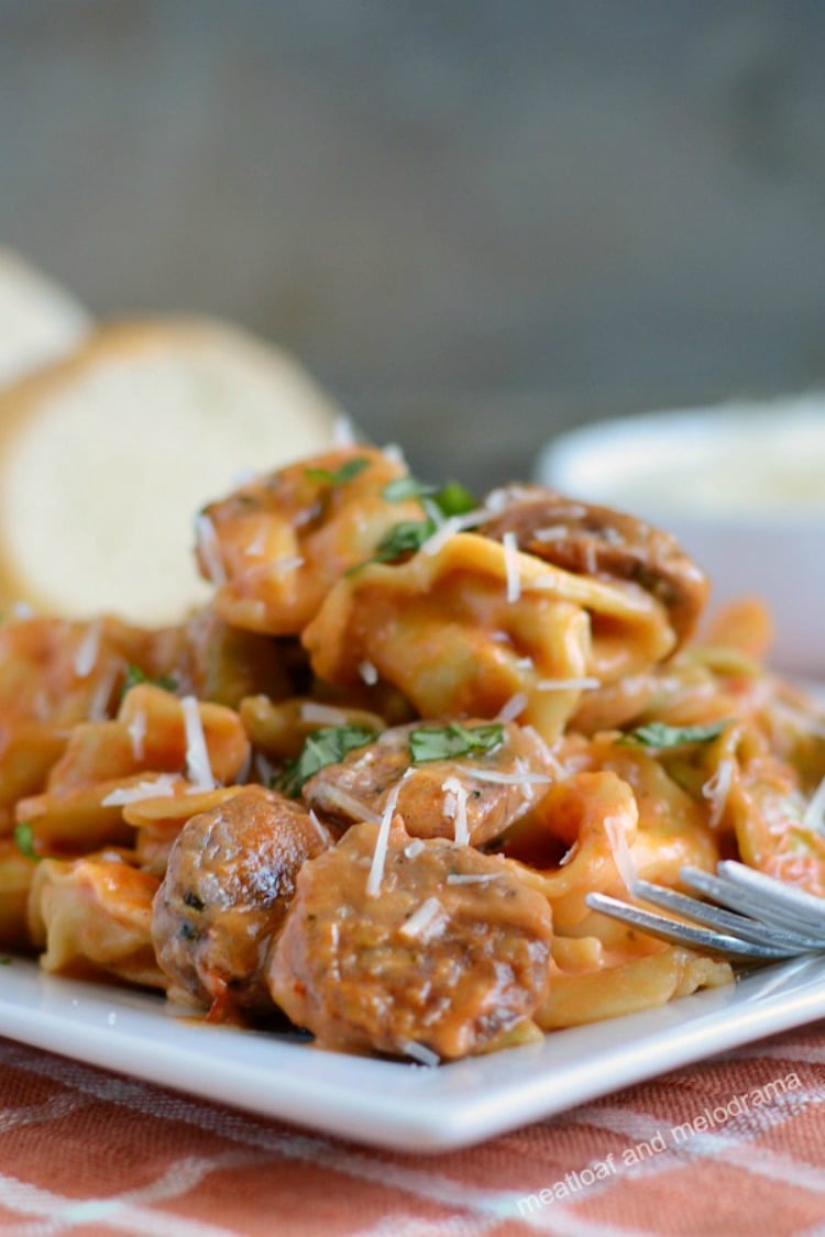 instant pot creamy sausage tortellini on plate