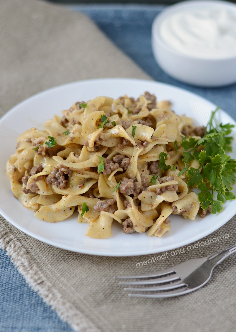 instant pot ground beef stroganoff without mushrooms on plate