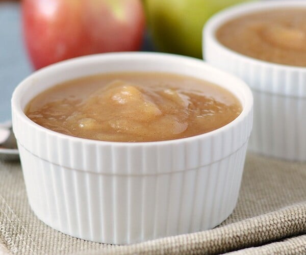 instant pot applesauce in white bowls