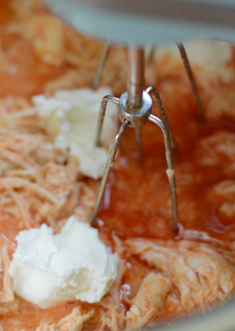 mix cream cheese with shredded instant pot buffalo chicken dip