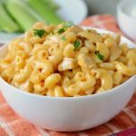 Instant Pot Buffalo chicken Mac and cheese in white bowl