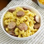 bowl of instant pot kielbasa mac and cheese