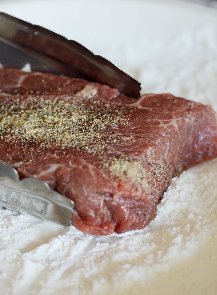 round steak seasoned and coated with flour for instant pot swiss steak