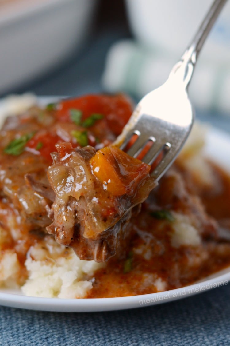 instant pot swiss steak on a fork