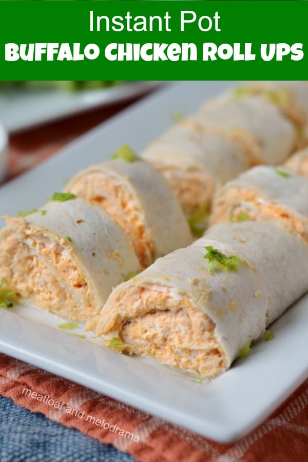Instant Pot Buffalo Chicken Roll Ups - a quick and easy appetizer or party snack made from leftover shredded Instant Pot buffalo chicken. They're creamy, cheesy, spicy and perfect for game day and party food!