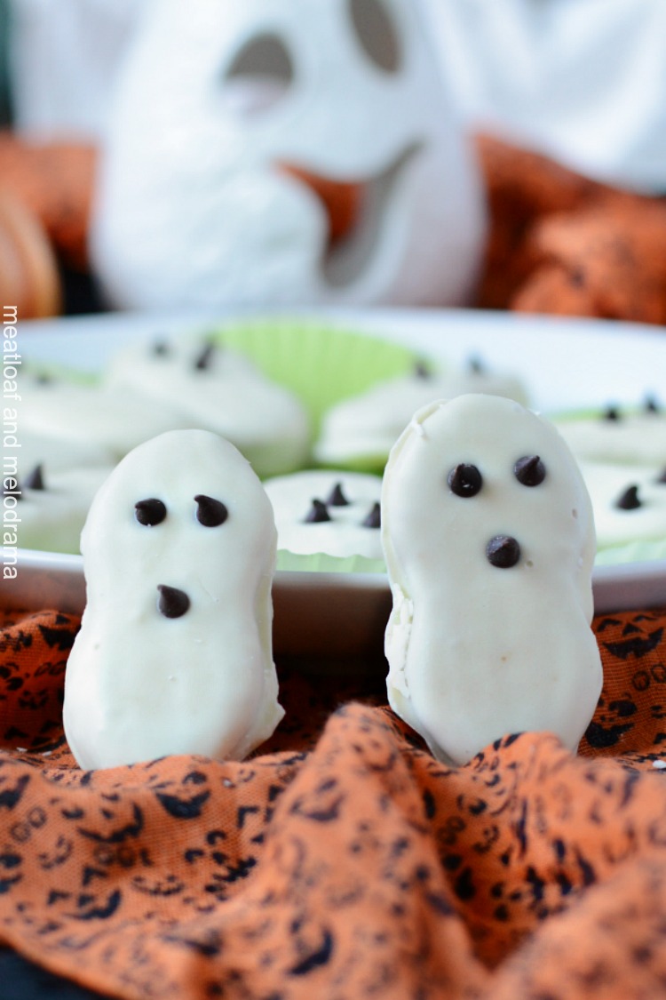 easy halloween ghost cookies on plate for party