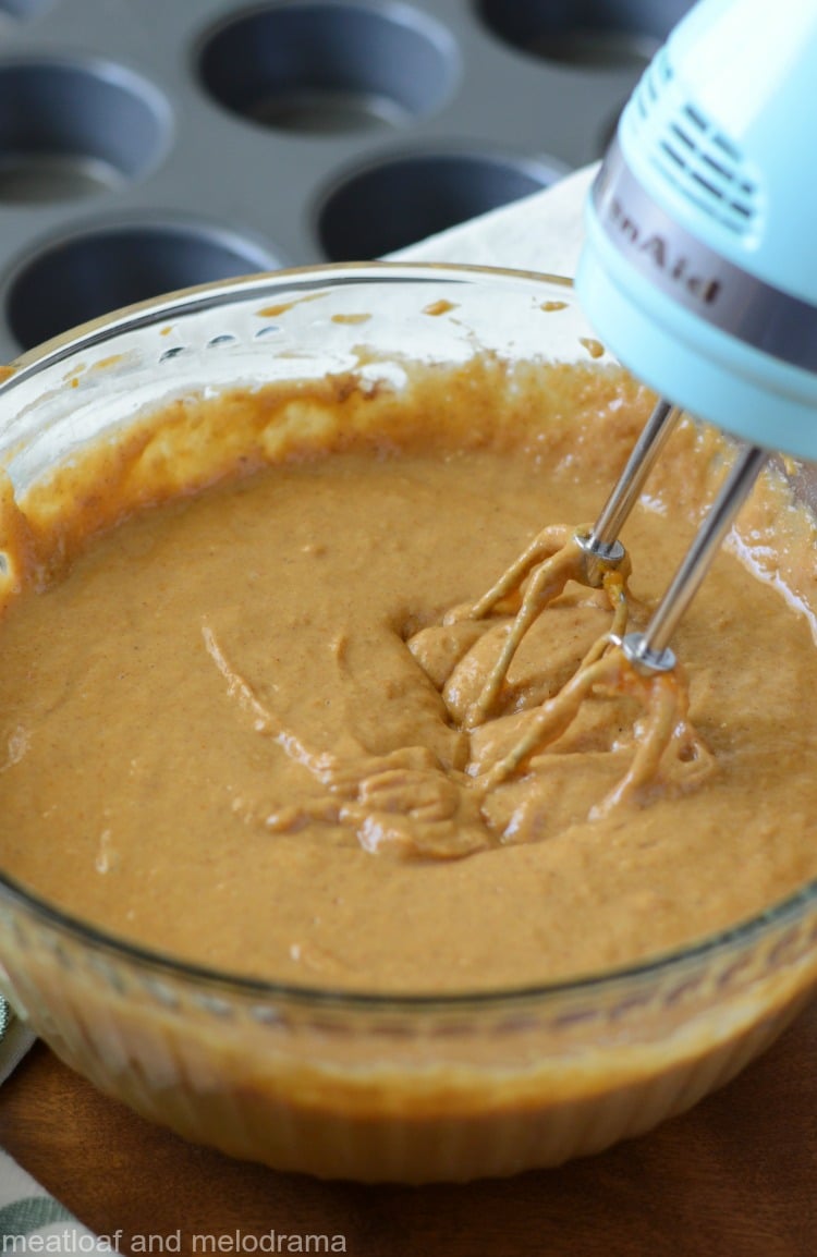 mix muffin batter in mixing bowl