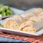 instant pot buffalo chicken roll ups on white platter