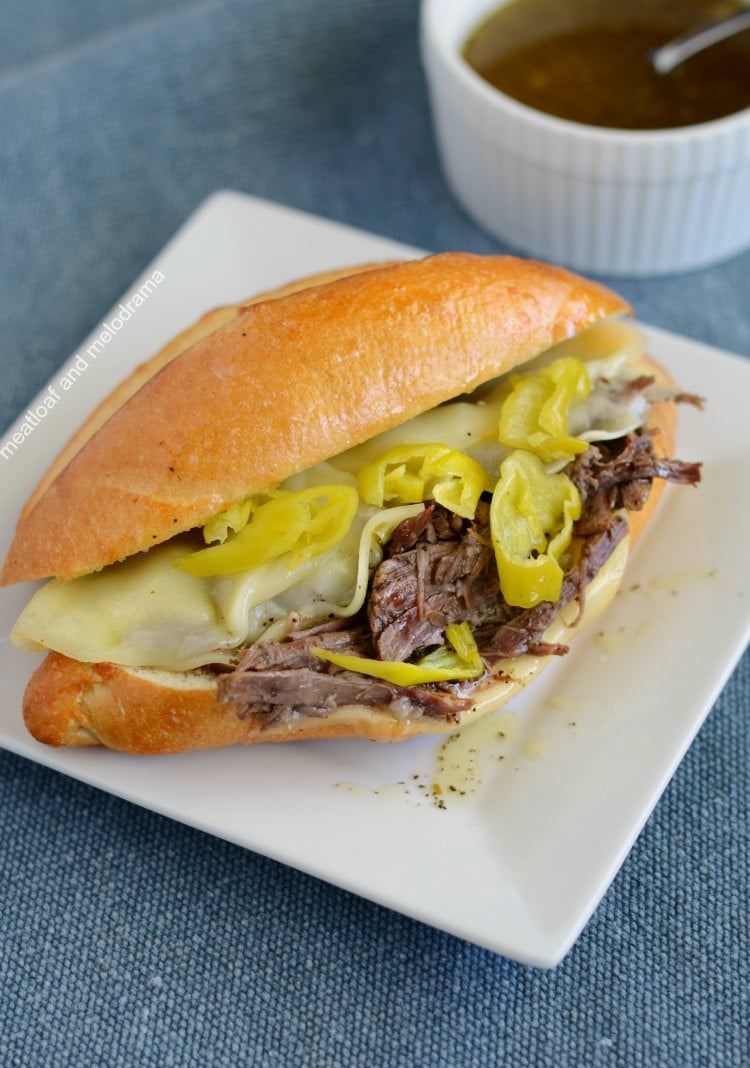 italian beef sandwich on white plate