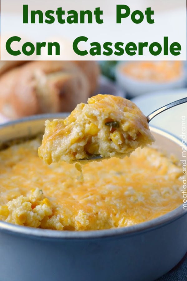 Instant Pot Corn Casserole or Jiffy Corn Casserole made in the pressure cooker and topped with shredded cheese