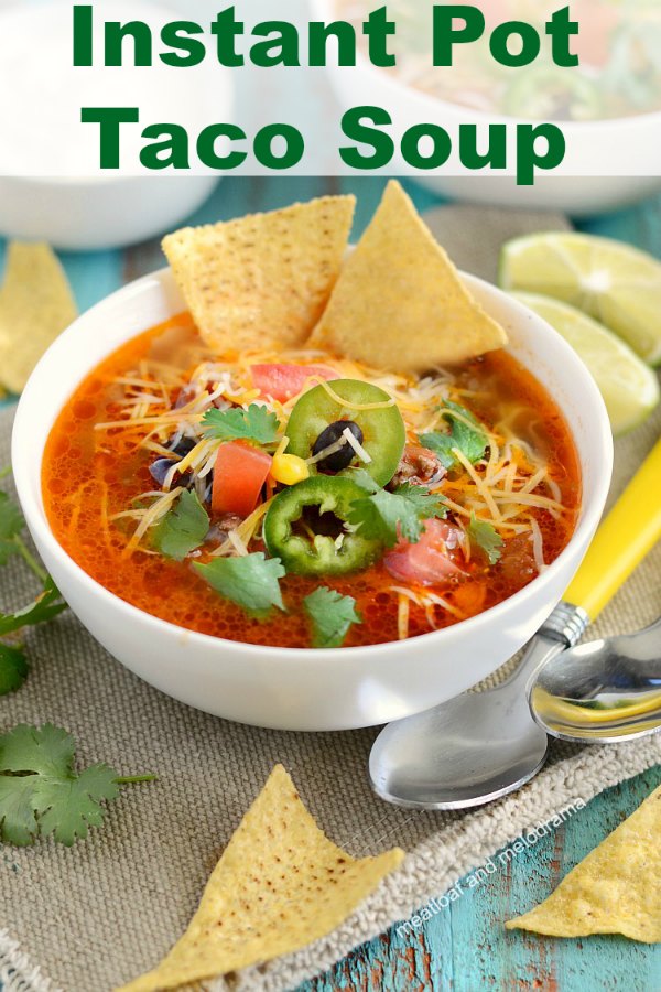 Instant Pot Taco Soup made with ground beef, black beans and a few other ingredients in the pressure cooker