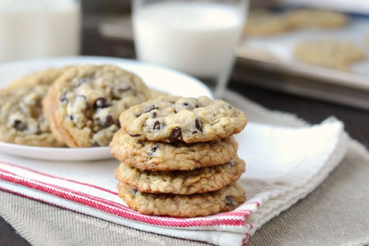 best oatmeal chocolate chip cookies stacked with milk