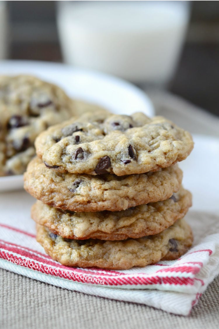 chocolate chip oatmeal cookies stacked up