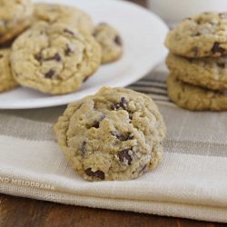 best oatmeal chocolate chip cookies on the table with milk