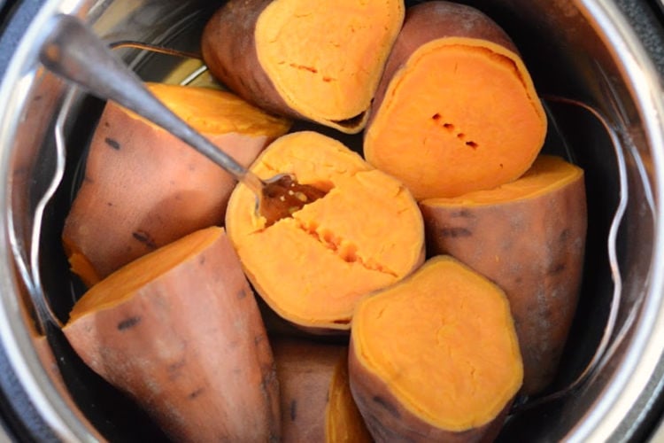 cooked cut sweet potatoes in skins in instant pot