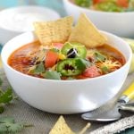 instant pot taco soup in white bowl