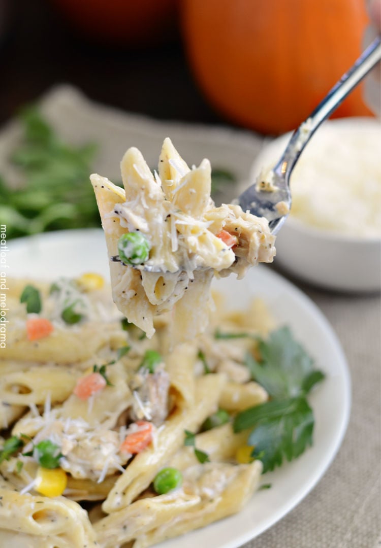 instant pot turkey noodle casserole on fork