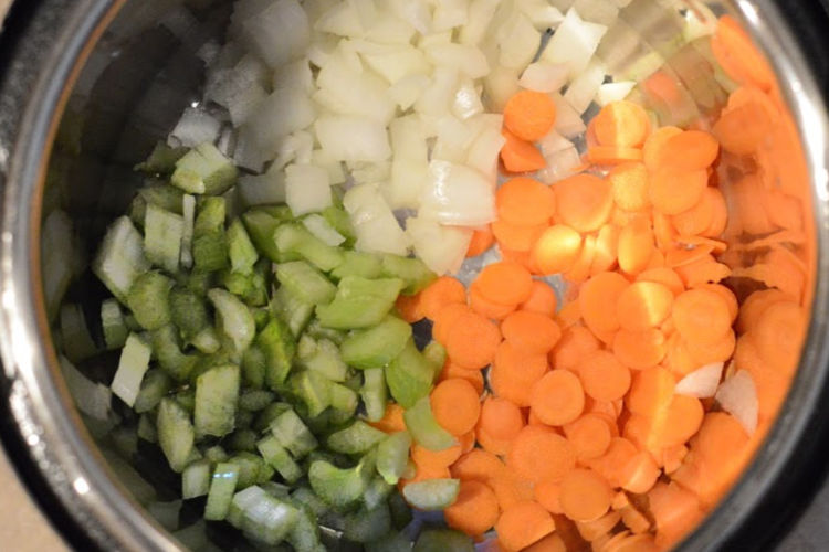 celery carrots onions in pot for instant pot turkey soup
