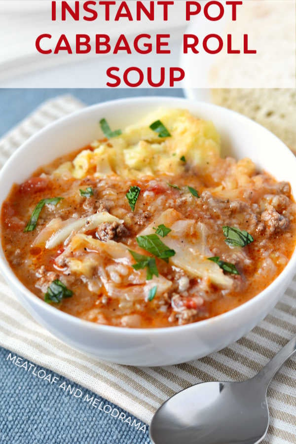 Cabbage Roll Soup recipe in bowl over mashed potatoes
