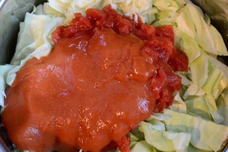 cabbage with tomato soup and diced tomatoes in instant pot