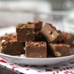 classic fantasy fudge recipe on white candy cane plates