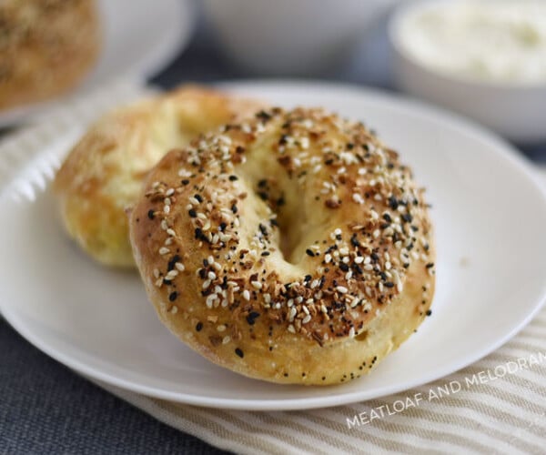 2 ingredient bagels on a white plate