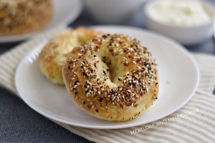 2 ingredient bagels on a white plate