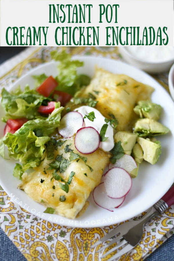 Instant Pot Creamy Chicken Enchiladas with salsa verde