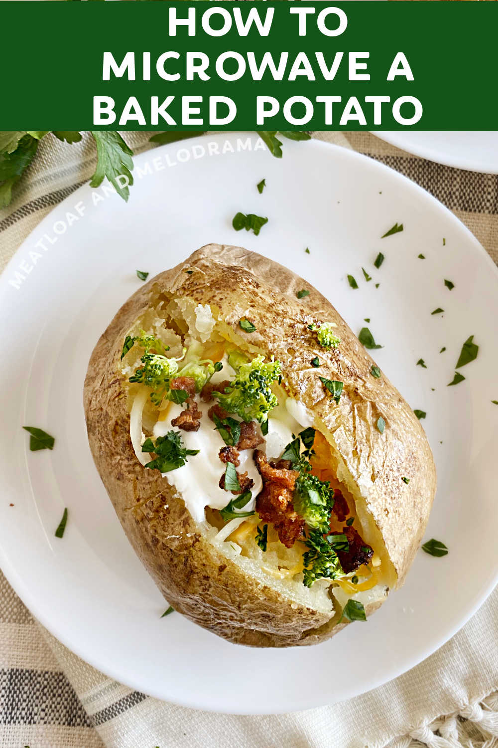 This Easy Microwave Baked Potato recipe makes soft, fluffy potatoes with crispy skins in minutes. Perfect for loaded baked potatoes or a quick side dish when you don't have time to bake or air fry your spuds! via @meamel
