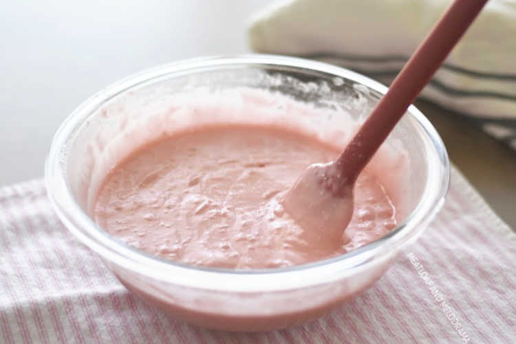 2 ingredient pink cake mix in mixing bowl