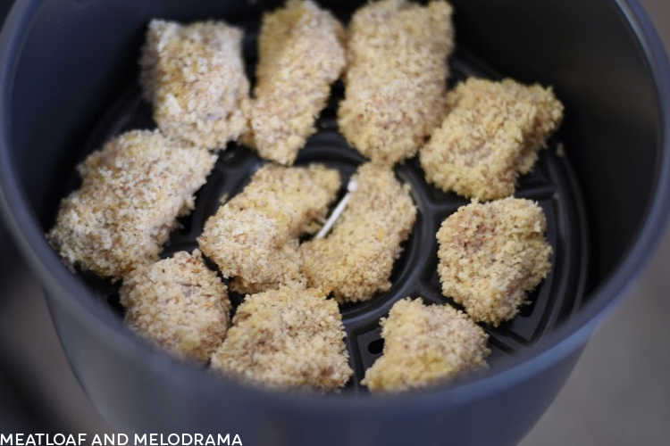 breaded chicken nuggets in the air fryer basket
