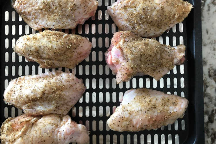 dry rubbed chicken wings on air fryer tray -- instant pot vortex