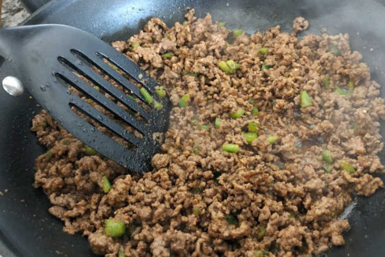 saute ground beef with jalapeno peppers