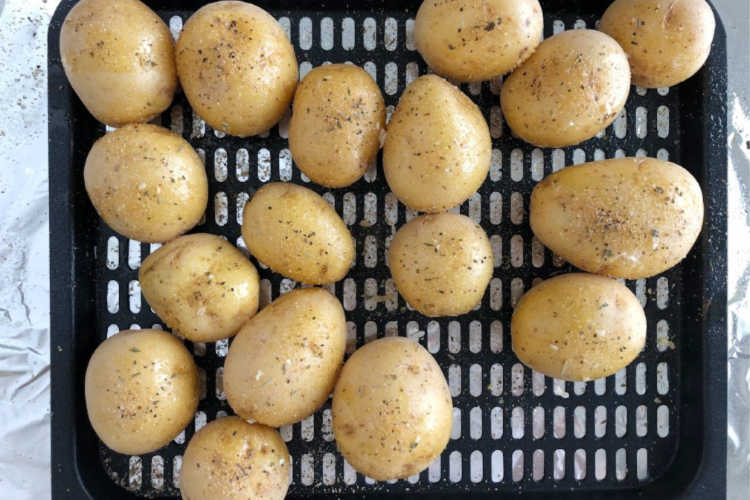 baby potatoes on air fryer rack
