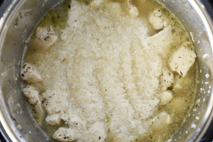 chicken with chicken broth and rice in the instant pot pressure cooker