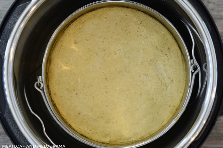 cooked pumpkin cheesecake in springform pan inside instant pot 