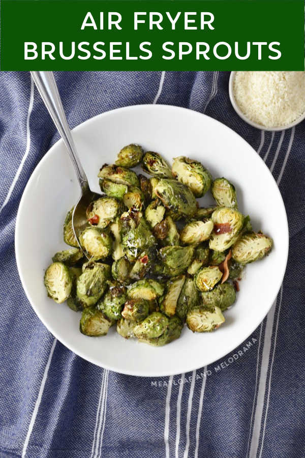 close up of air fryer brussels sprouts in a white bowl