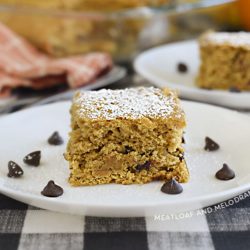 easy banana pumpkin cake with chocolate chips on a white plate