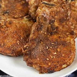 dry rubbed air fryer pork chops on a platter