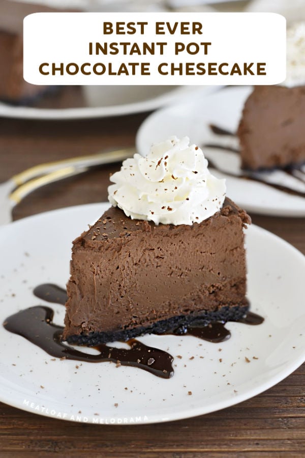 close up of instant pot chocolate cheesecake on a plate