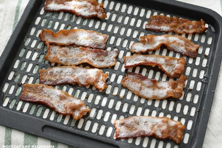crispy cooked bacon on air fryer tray